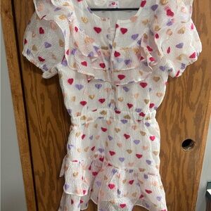 Women’s Y2K romance, whimsy fairy  Heart Print Ruffle Dress